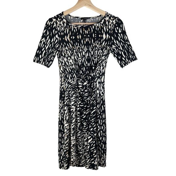 Talbots Tie Front Abstract Print Dress Black and Cream Size 2 Petite - Picture 1 of 5